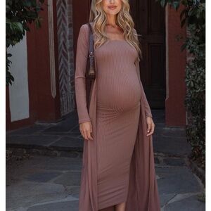 Elegant Maternity Maxi Dress in Brown